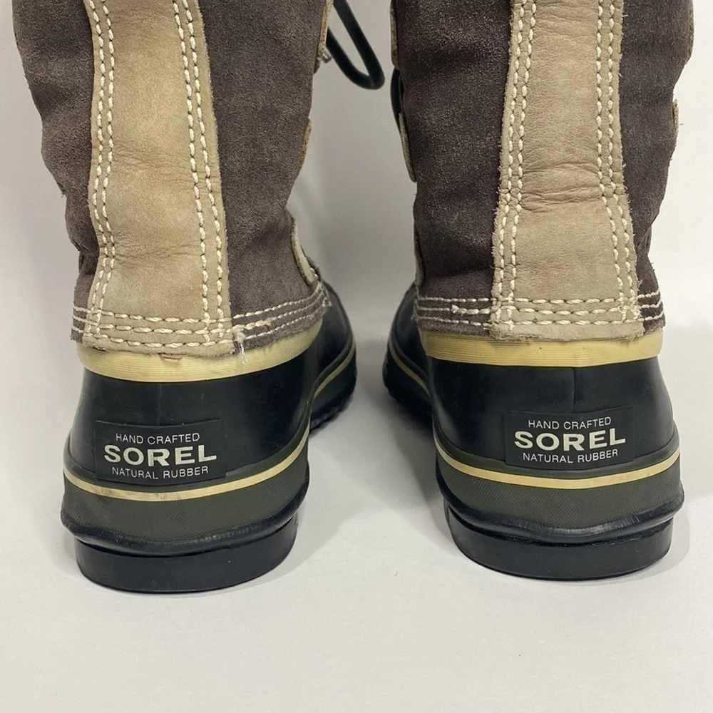 SOREL JOAN OF ARCTIC SNOW BOOTS FAUX FUR WATERPROOF BLACK & TAUPE WOMEN’S SZ 5